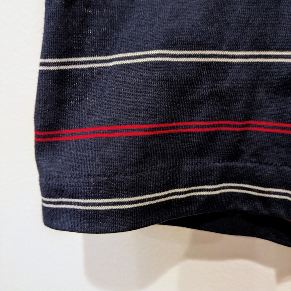 Vintage 80s LL Bean Striped Polo Short Sleeve Shirt Made in USA Size L Navy Blue - Picture 4 of 4